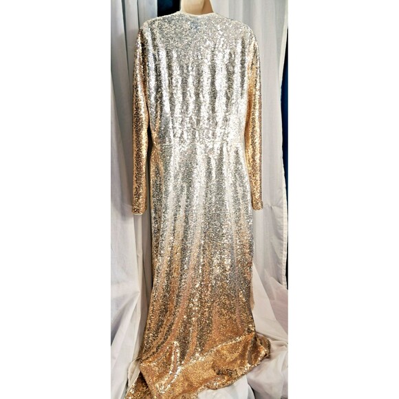 NWT Women’s Alexia Admor Silver Gold Ombre Sequin Duster Size M Cardigan Trench - Picture 5 of 11